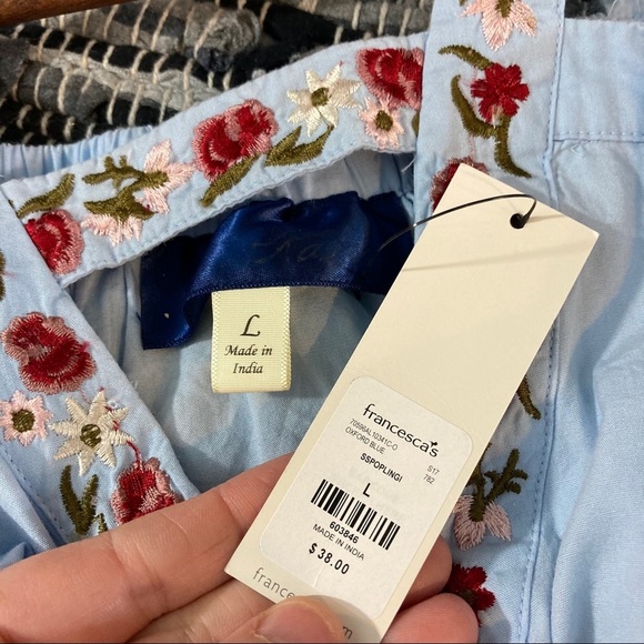 Francescas | Blue Embroidered Off the Shoulder Top cottage core - Picture 12 of 12